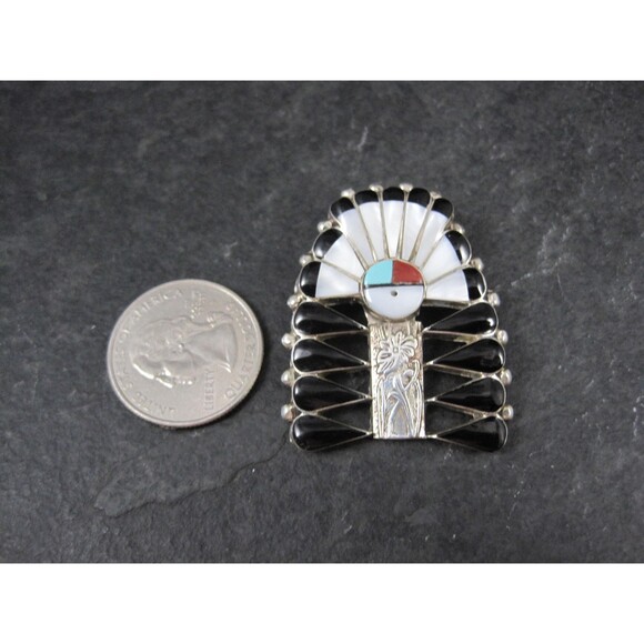 Southwestern Inlay Sunface Headdress Pendant Brooch - Picture 2 of 10